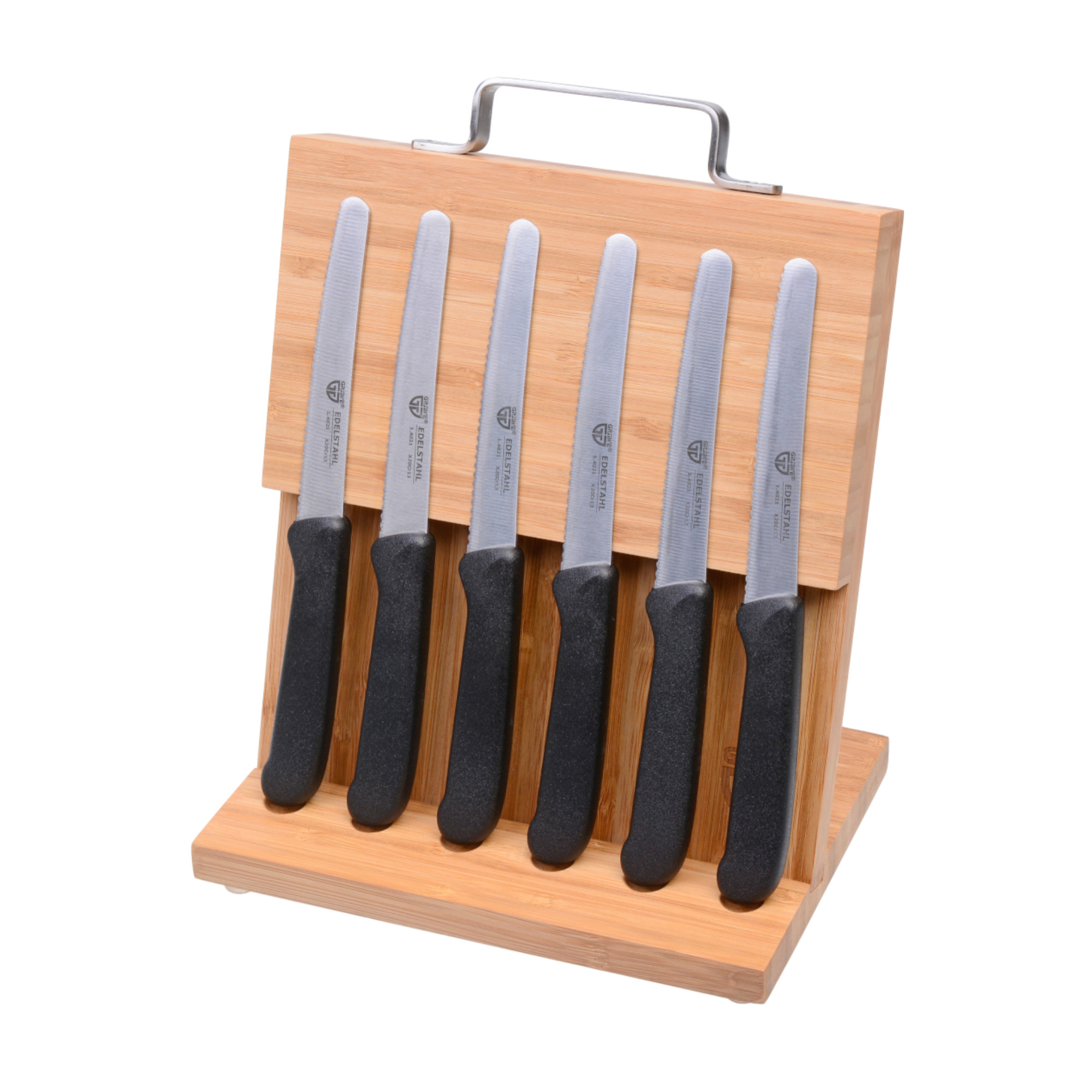 Magnet-Messerhalter Bambus klein mit Brötchenmessern schwarz