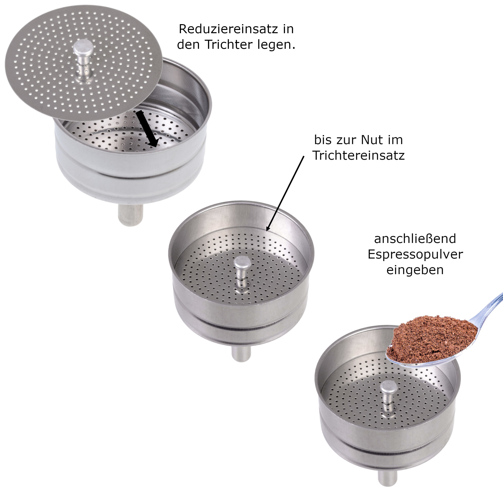 Reduziereinsatz für Espressokocher mit Edelstahl-Kanne 10 Tassen