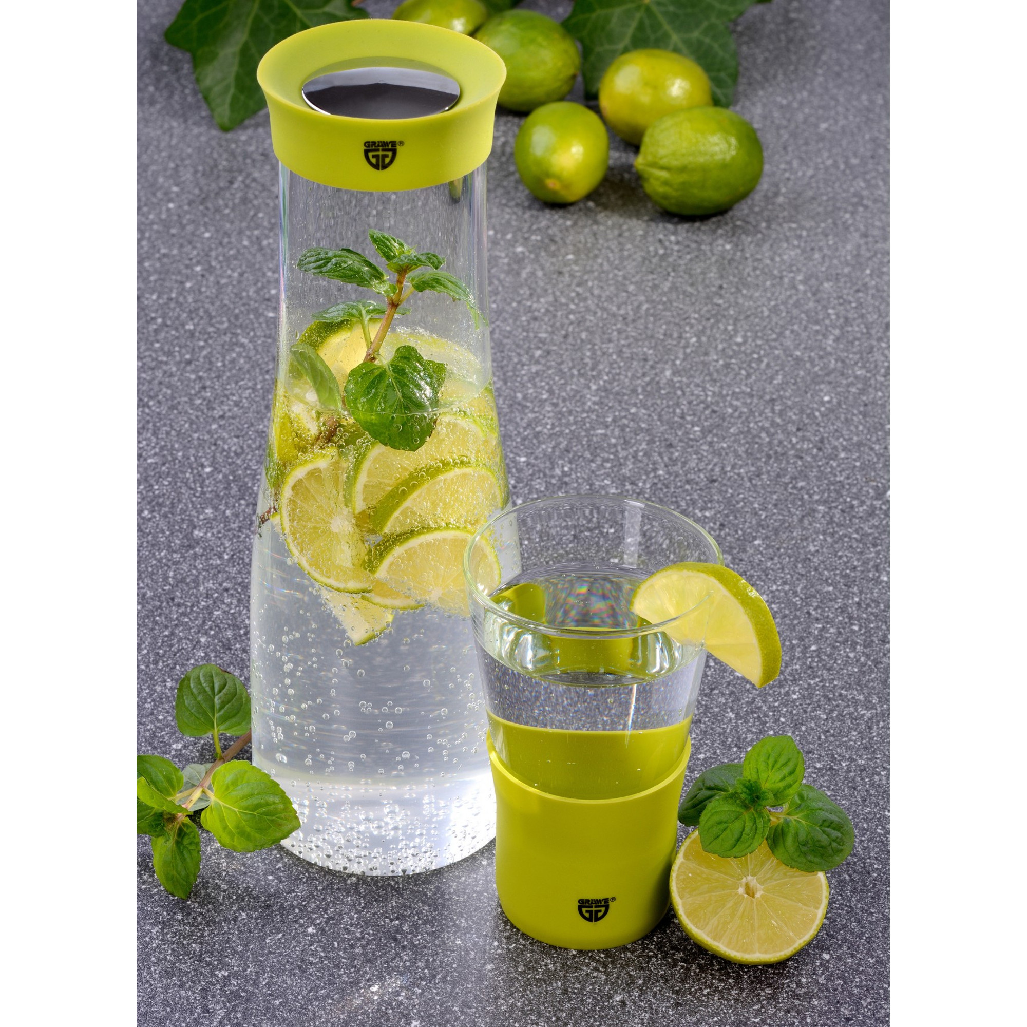 Glaskaraffe mit Deckel/Ausgießer, 1 Liter, grün