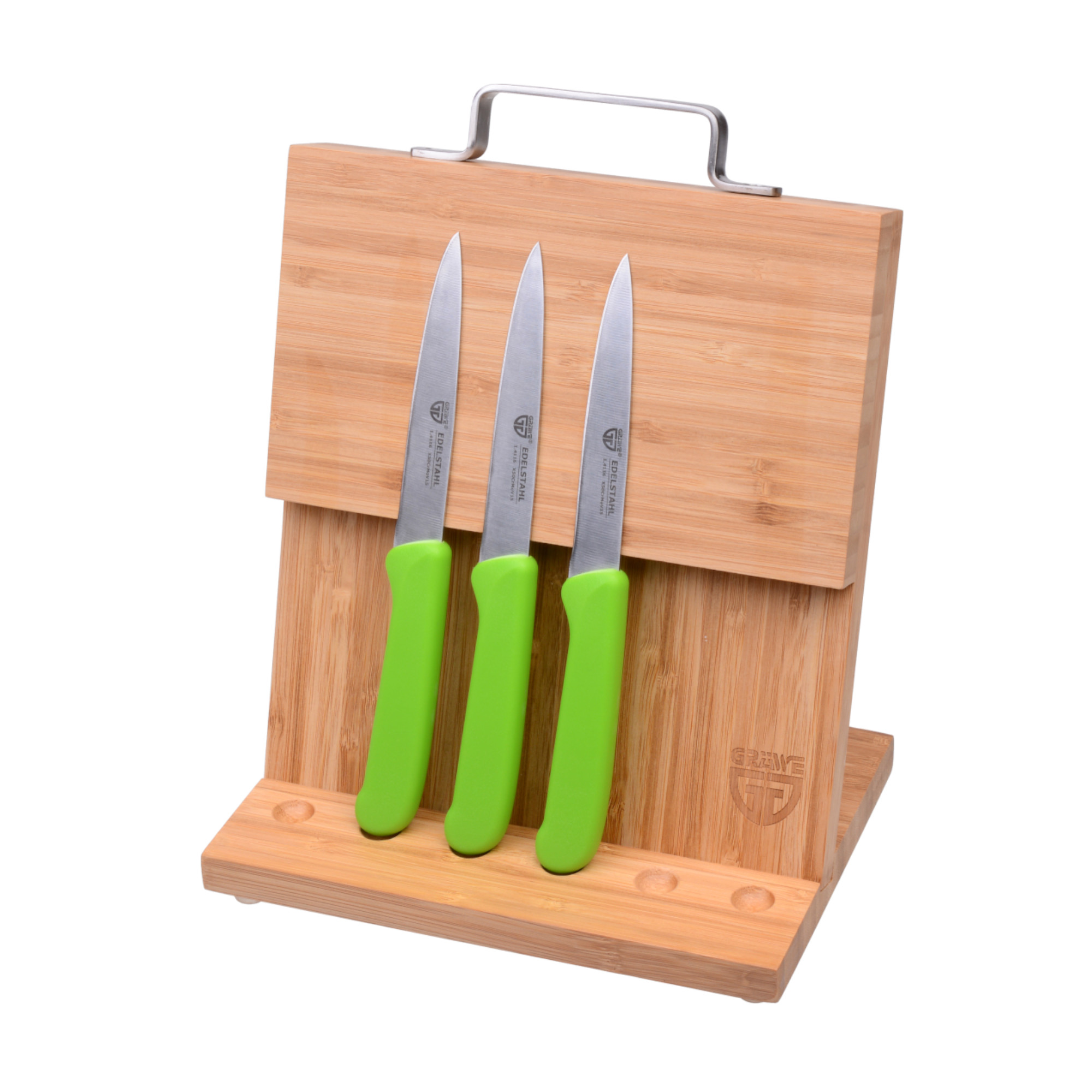 Magnet-Messerhalter Bambus klein mit Gemüsemessern grün