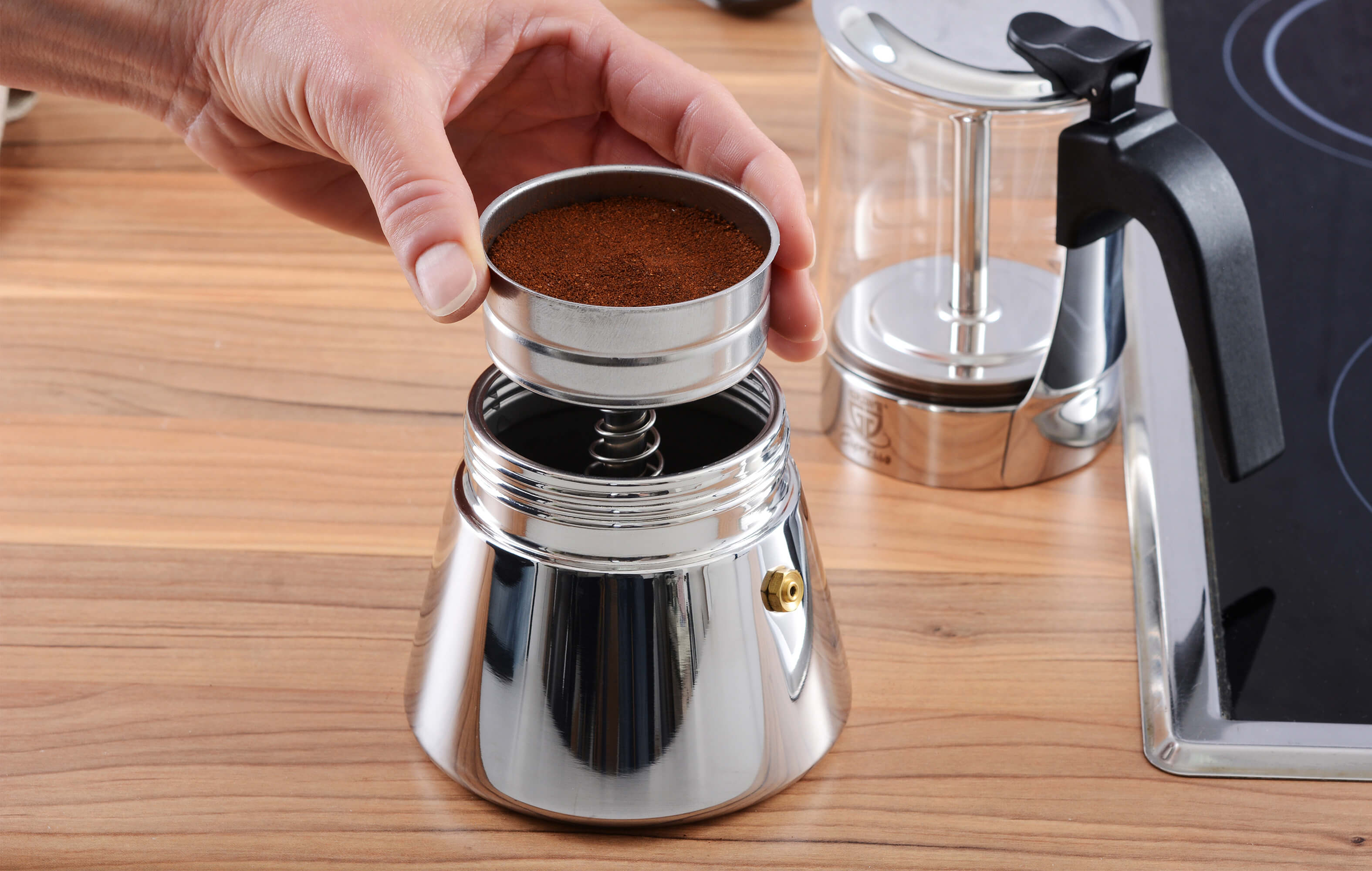 Espressokocher mit Glaskanne, 4 Tassen, Induktionsherd geeignet