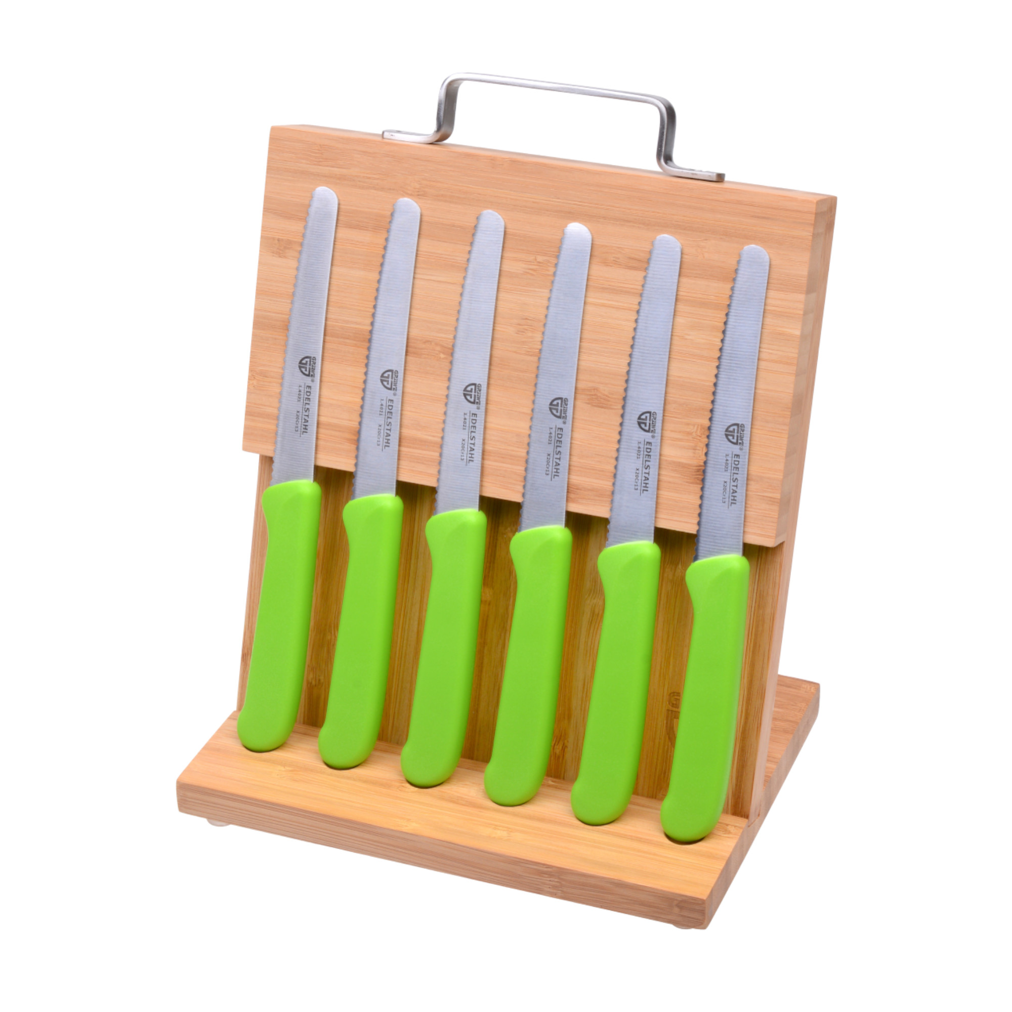 Magnet-Messerhalter Bambus klein mit Brötchenmessern grün