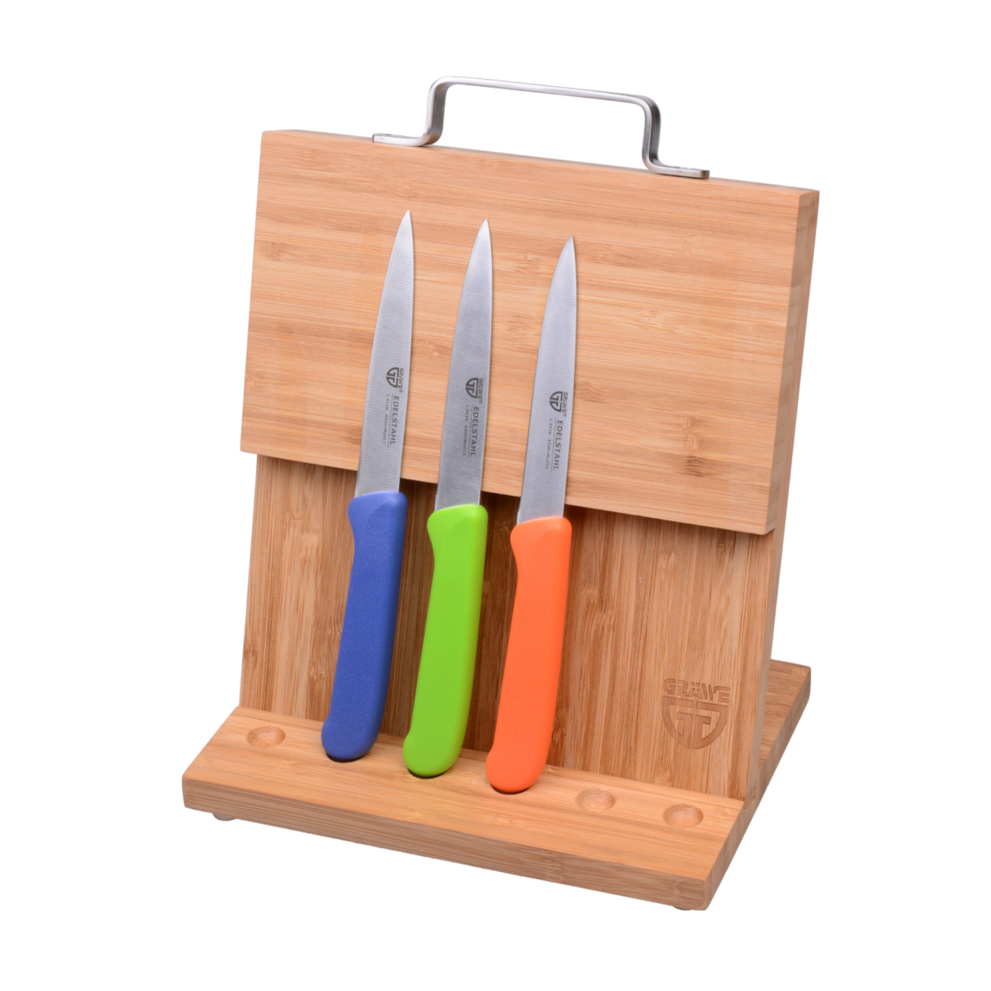 Magnet-Messerhalter Bambus klein mit Gemüsemessern bunt1