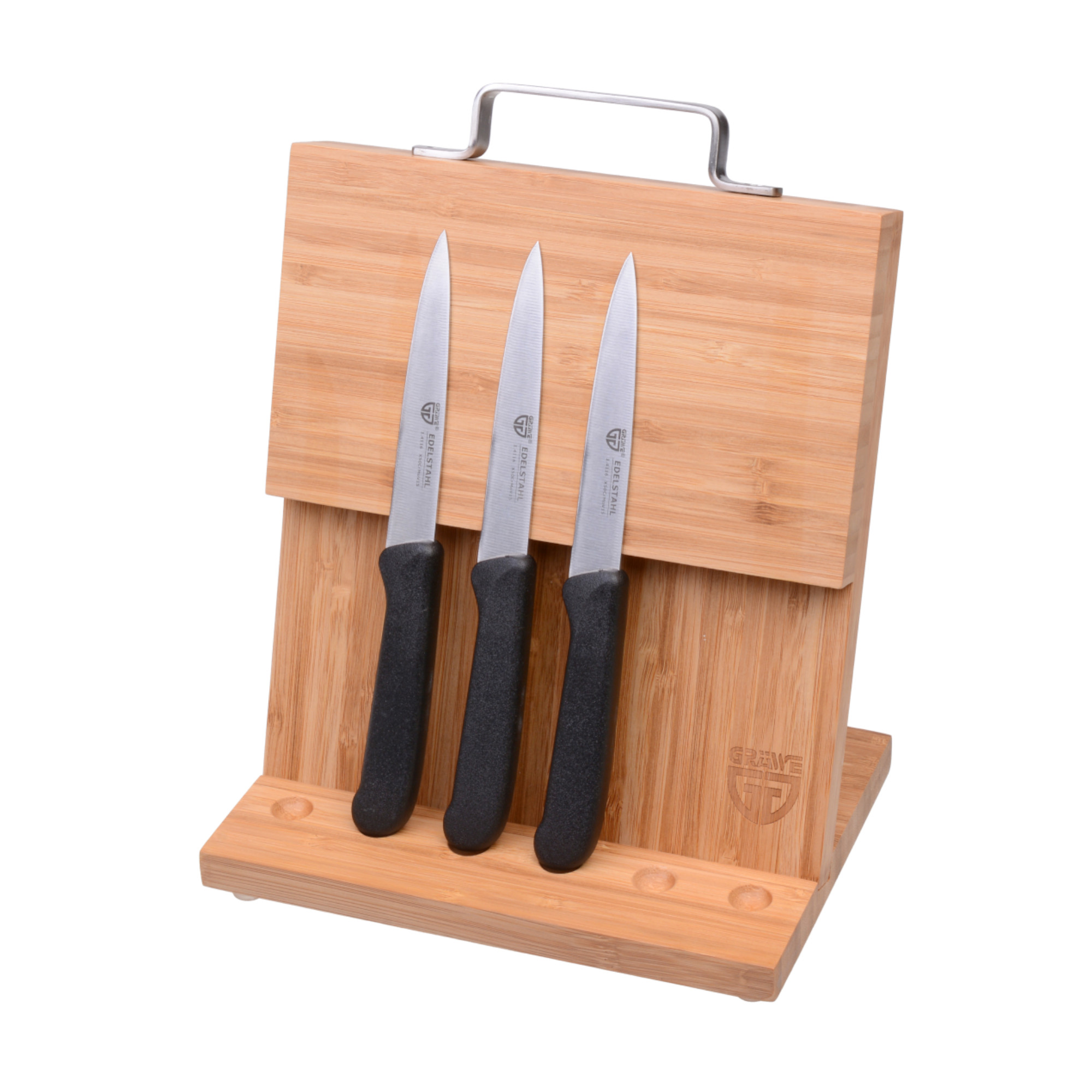 Magnet-Messerhalter Bambus klein mit Gemüsemessern schwarz